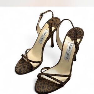 Jimmy Choo Leopard-Print Slingback Stiletto Sandals - Leopard Brown